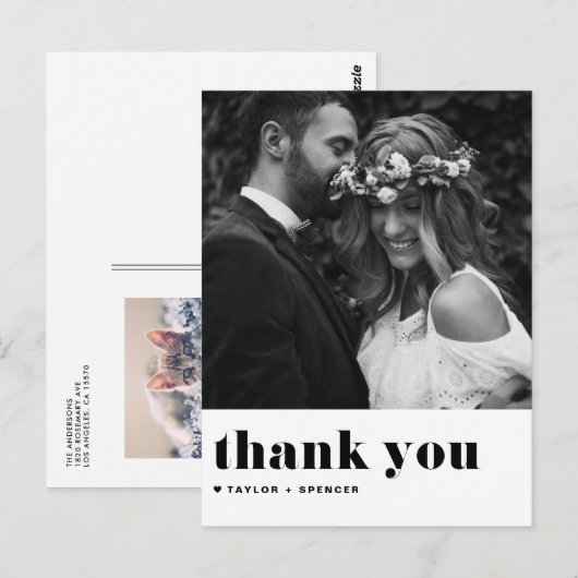 Black Retro Bold Typografy Wedding Danke Postkarte (Vorne/Hinten)
