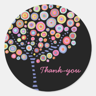 Black Retro Circle Tree Danke Label Aufkleber