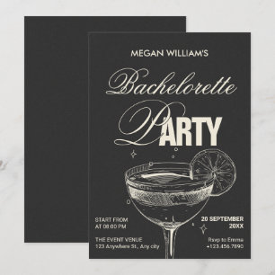 Black Retro Cocktail Junggeselinnen-Abschied Einladung