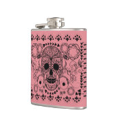 Black Retro Floral Sugar Skull Green Accents Flachmann (Links)