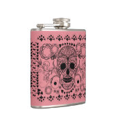 Black Retro Floral Sugar Skull Green Accents Flachmann (Rechts)