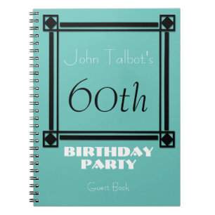 Black retro frame 60th Birthday Party Guest Book Notizblock