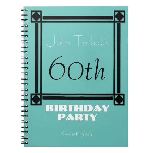Black retro frame 60th Birthday Party Guest Book Notizblock (Vorderseite)