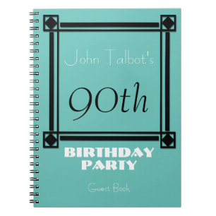 Black retro frame 90th Birthday Party Guest Book Notizblock