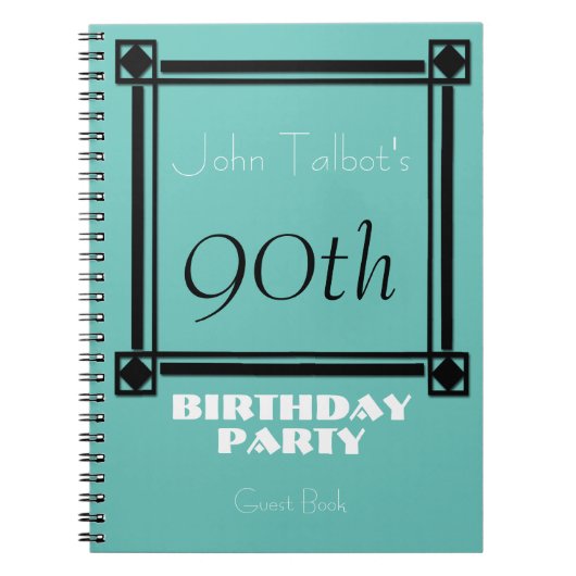 Black retro frame 90th Birthday Party Guest Book Notizblock (Vorderseite)