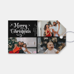 Black Retro Frohe Weihnachts-Familie Foto Collage Geschenkanhänger