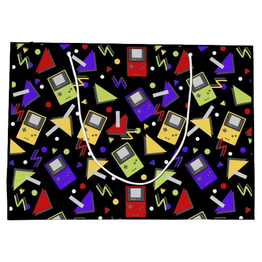 Black Retro Gaming Große Geschenktüte (Rückseite)