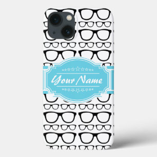 Black Retro Geek Glasses Aqua Personalisierter Nam Case-Mate iPhone Hülle