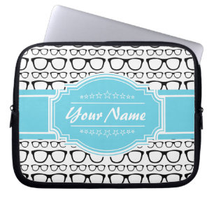 Black Retro Geek Glasses Aqua Personalisierter Nam Laptopschutzhülle