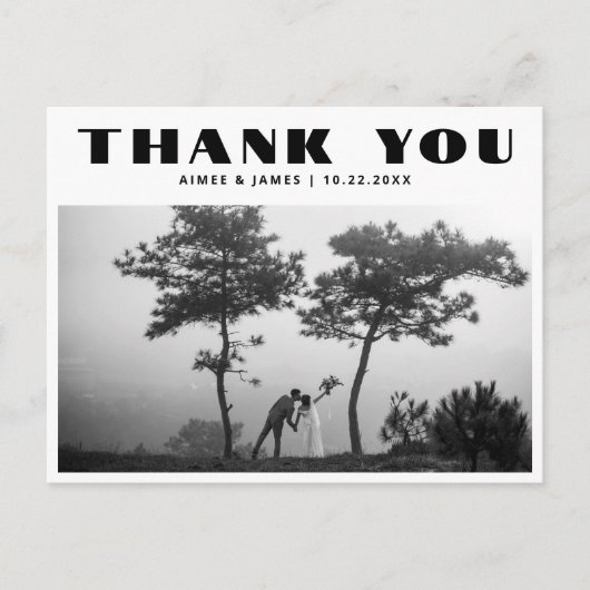 Black Retro Typografie 2 Foto Hochzeit Vielen Dank Postkarte (Vorderseite)