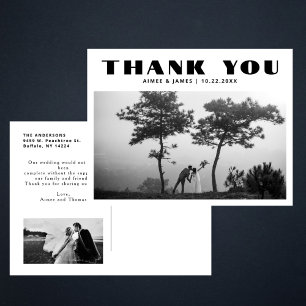 Black Retro Typografie 2 Foto Hochzeit Vielen Dank Postkarte