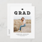 Black Retro Typografy Foto Abschluss Einladungspostkarte (Vorne/Hinten)