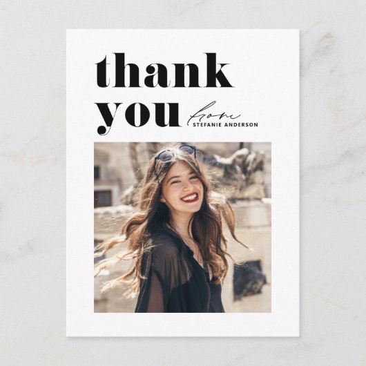 Black Retro Typografy Foto Abschluss Vielen Dank Postkarte (Vorderseite)