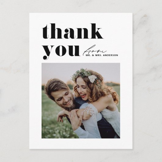 Black Retro Typografy Foto Hochzeit Vielen Dank Postkarte (Vorderseite)
