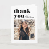 Black Retro Typografy Modern Foto Abschluss Dankeskarte (Vorderseite)