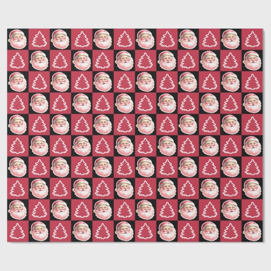 Black Retro Weihnachtsbaum Kariert Geschenkpapier (Flach)