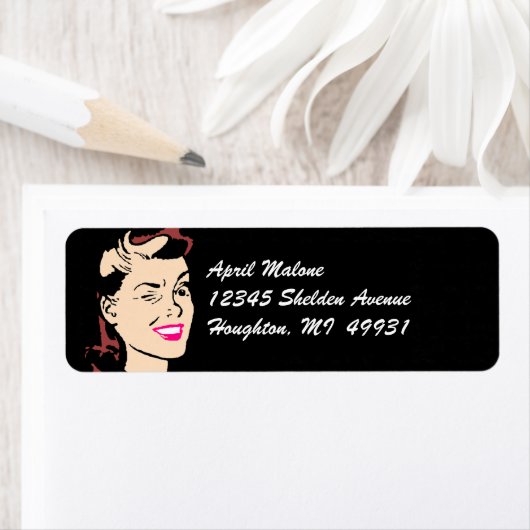 Black Retro Winking Lady Winks Labels (Insitu)