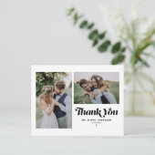 Black Retro Zwei-Foto Hochzeit Danke Postkarte (Stehend Vorderseite)