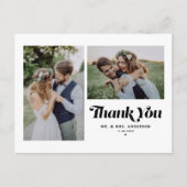 Black Retro Zwei-Foto Hochzeit Danke Postkarte (Vorderseite)