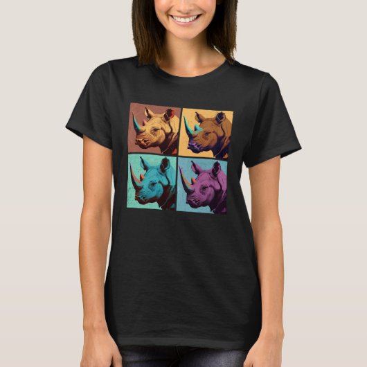 Black Rhinoceros Pop Illustration Colorful Animal T-Shirt (Vorderseite)