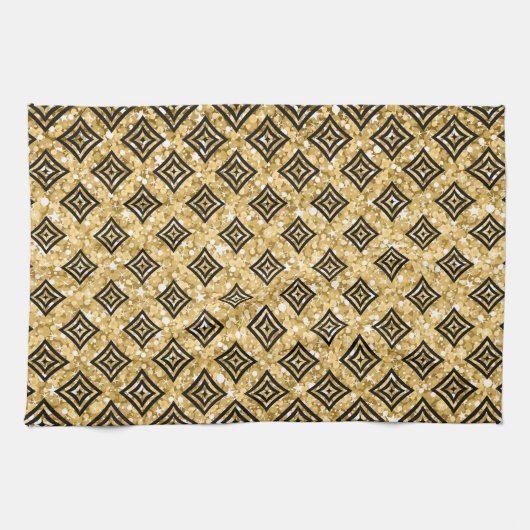 Black Rhomboid Pattern Gold Glitzer Küchentuch (Horizontal)