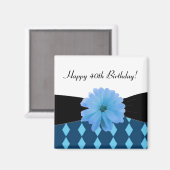 Black Ribbon Blue Blume 40. Geburtstag Magnet (Vorderseite/Rückseite)