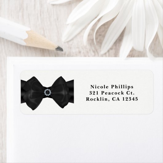 Black Ribbon Bow & Diamonds Chic Glam Einladung (Insitu)