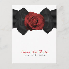 Black Ribbon Bow & Rote Rose Elegant Save the Date Ankündigungspostkarte