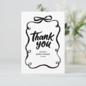 Black Ribbon Bow Whimsical Bridal Shower Dankeskarte (Stehend Vorderseite)