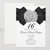 Black Ribbon Bow & White Rose Elegante Einladungen (Vorne/Hinten)