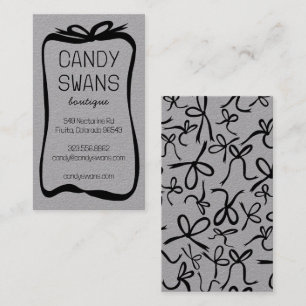 Black Ribbon Bows Sweet Custom Feminine Luxe Gray Visitenkarte