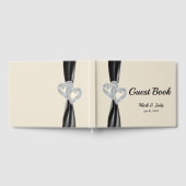 Black Ribbon Diamond Hearts Wedding Guestbook Gästebuch (Voll)