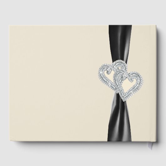 Black Ribbon Diamond Hearts Wedding Guestbook Gästebuch (Rückseite)