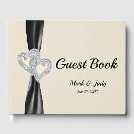 Black Ribbon Diamond Hearts Wedding Guestbook Gästebuch