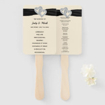 Black Ribbon Diamond Hearts Wedding Program Fans