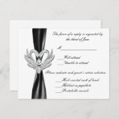 Black Ribbon Silver Swan Response Card RSVP Karte (Vorne/Hinten)