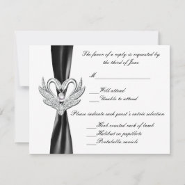 Black Ribbon Silver Swan Response Card RSVP Karte