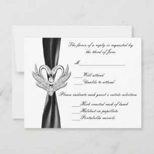Black Ribbon Silver Swan Response Card RSVP Karte