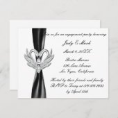 Black Ribbon Silver Swans Engagement Party einlade Einladung (Vorne/Hinten)