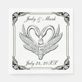Black Ribbon Silver Swans Papier Napkins Serviette