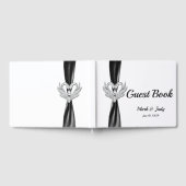 Black Ribbon Silver Swans Wedding Gästebuch (Voll)