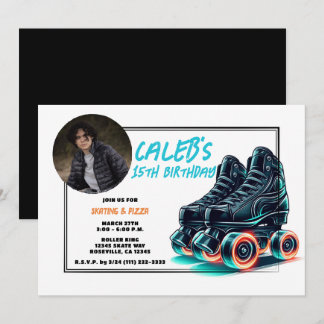 Black Rollerblades Blauglatter Räder Geburtstagspa Einladung