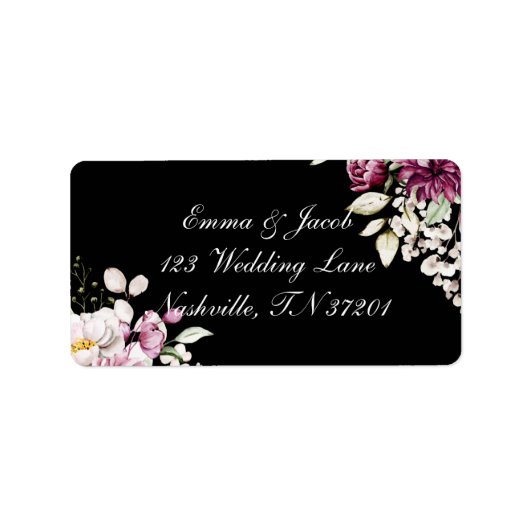 Black Romantic Bloom Floral Peony Adressaufkleber (Vorne)