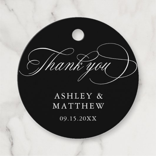Black Romantic Calligraphy Wedding Danke Geschenkanhänger (Vorderseite)