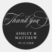 Black Romantic Calligraphy Wedding Danke Runder Aufkleber (Vorderseite)