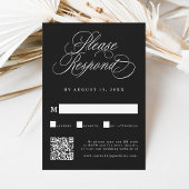 Black Romantic Calligraphy Wedding QR Code RSVP Karte