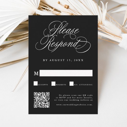 Black Romantic Calligraphy Wedding QR Code RSVP Karte