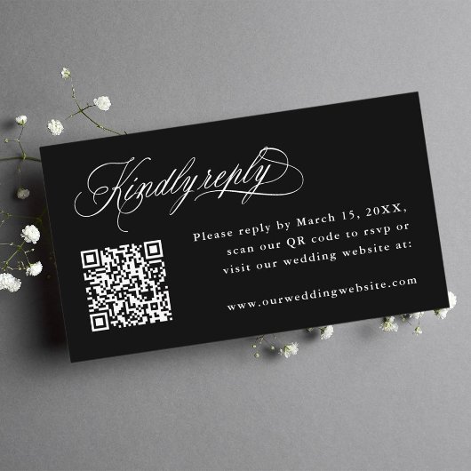 Black Romantic Calligraphy Wedding QR Code UAWG Begleitkarte