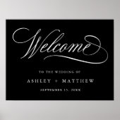 Black Romantic Calligraphy Wedding Willkommenszeic Poster (Vorne)