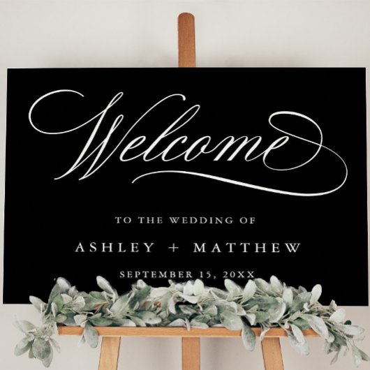 Black Romantic Calligraphy Wedding Willkommenszeic Poster